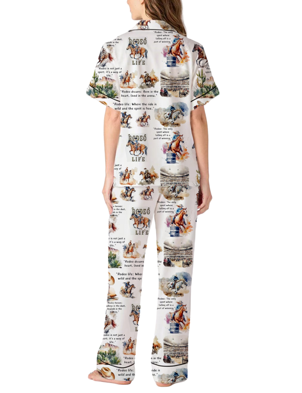 Redeo Life Western Rodeo Cowboys Silky Satin Pajama Pants Set For Women