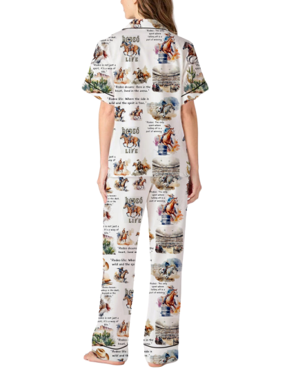 Redeo Life Western Rodeo Cowboys Silky Satin Pajama Pants Set For Women
