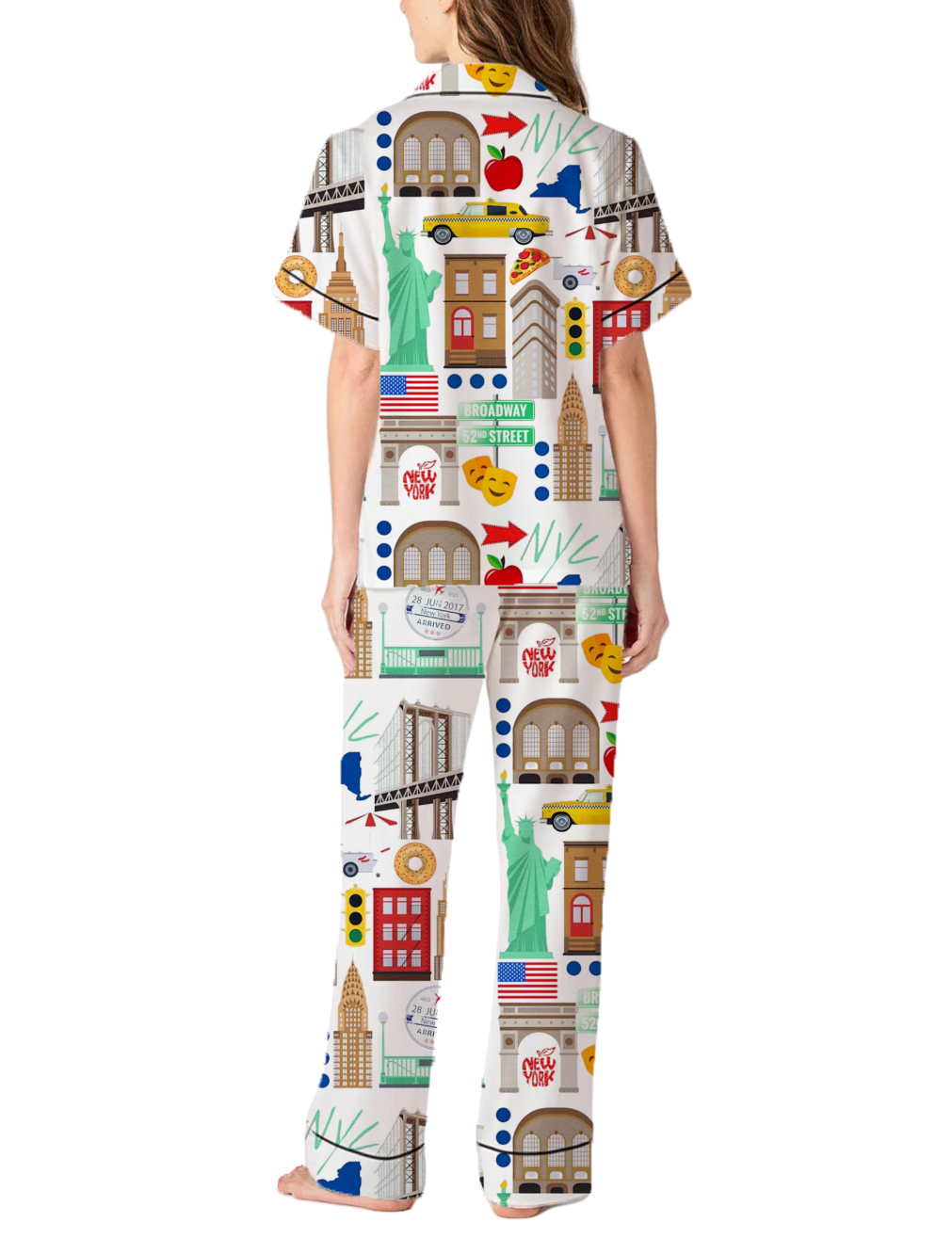 New York Landmarks Silky Satin Pajama Pants Set For Women