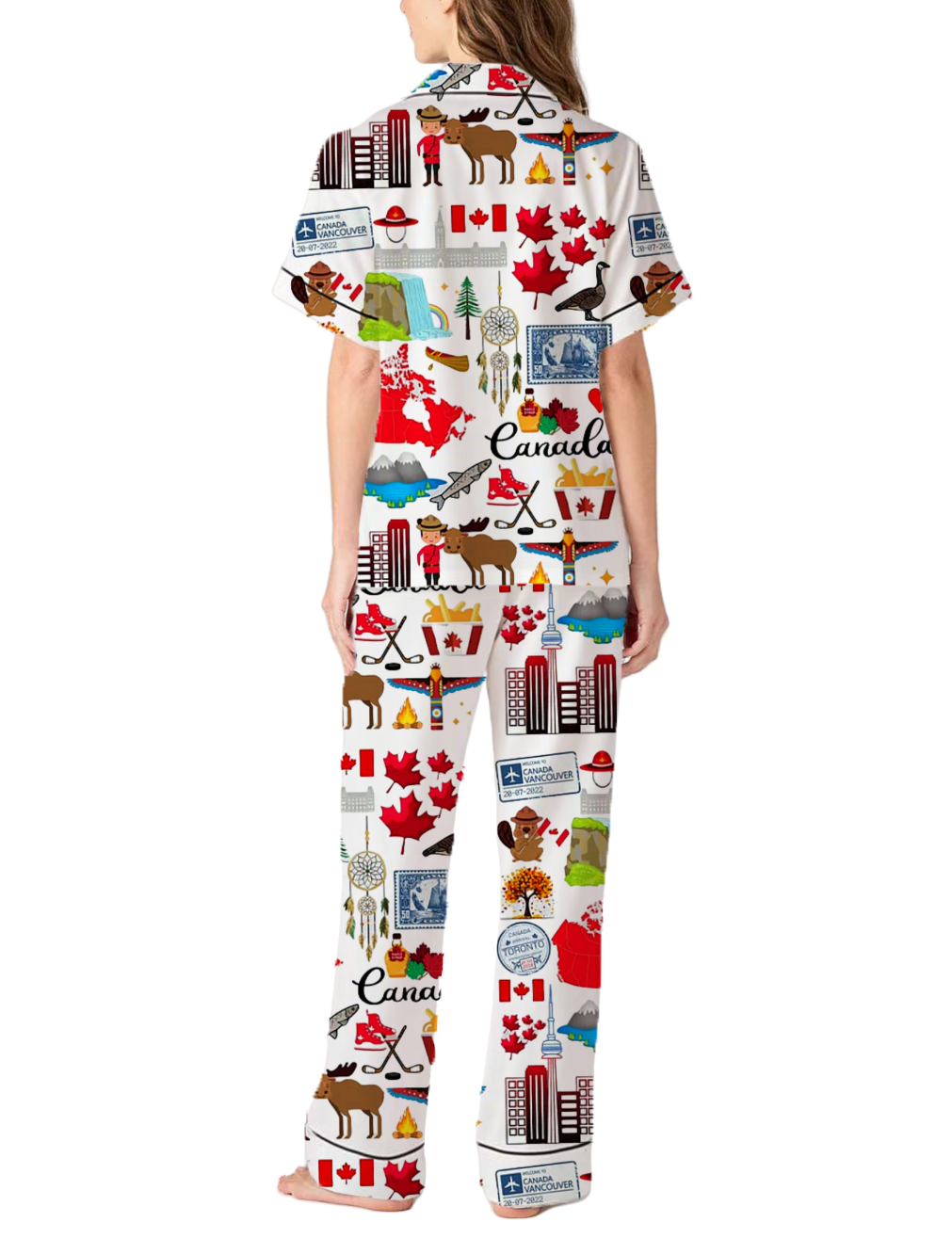 Travel To Canada Silky Satin Pajama Pants Set For Women
