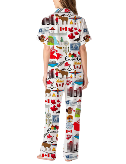 Travel To Canada Silky Satin Pajama Pants Set For Women