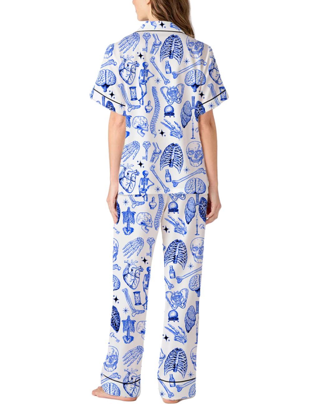 Skeleton Halloween Silky Satin Pajama Pants Set For Women