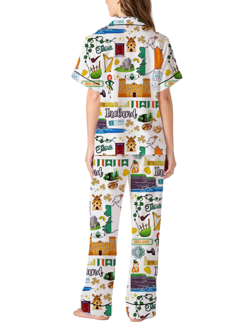 Travel To Ireland Silky Satin Pajama Pants Set For Women