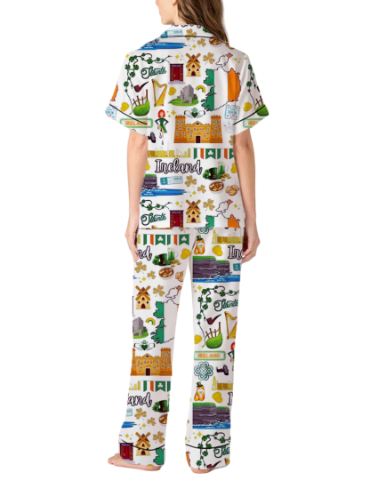 Travel To Ireland Silky Satin Pajama Pants Set For Women