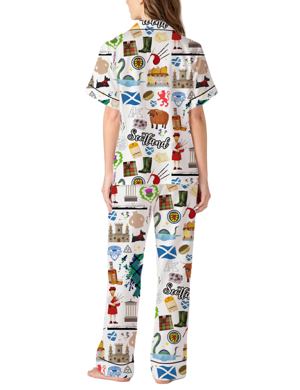 Scottish Travel Silky Satin Pajama Pants Set For Women