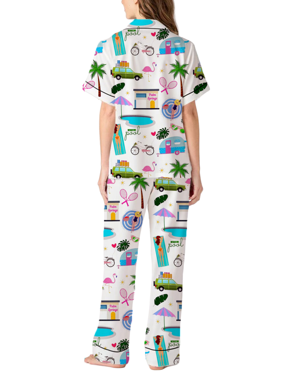 Palm Springs Vacation Silky Satin Pajama Pants Set For Women