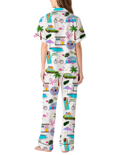 Palm Springs Vacation Silky Satin Pajama Pants Set For Women