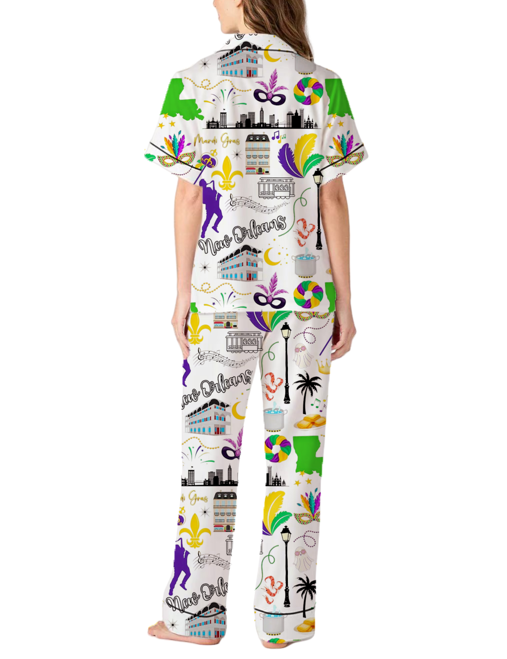 New Orleans Mardi Gras Silky Satin Pajama Pants Set For Women