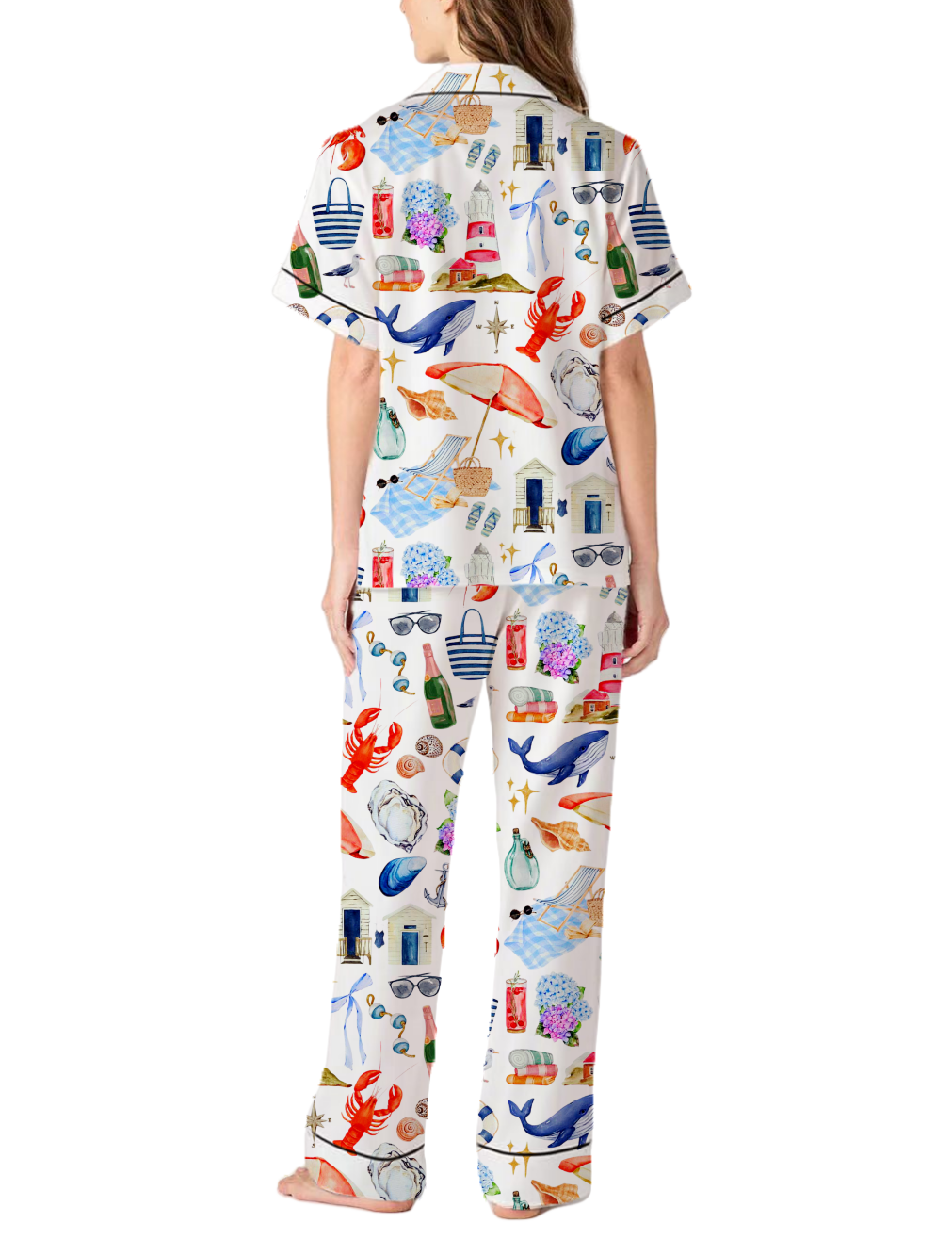 New England Coastal Travel Nantucket Travel Silky Satin Pajama Pants Set For Women