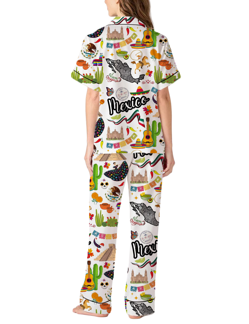 Mexico Vacation Silky Satin Pajama Pants Set For Women