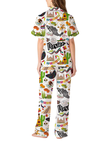 Mexico Vacation Silky Satin Pajama Pants Set For Women