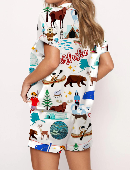 Alaska Vacation Silky Satin Pajama Short Set For Women