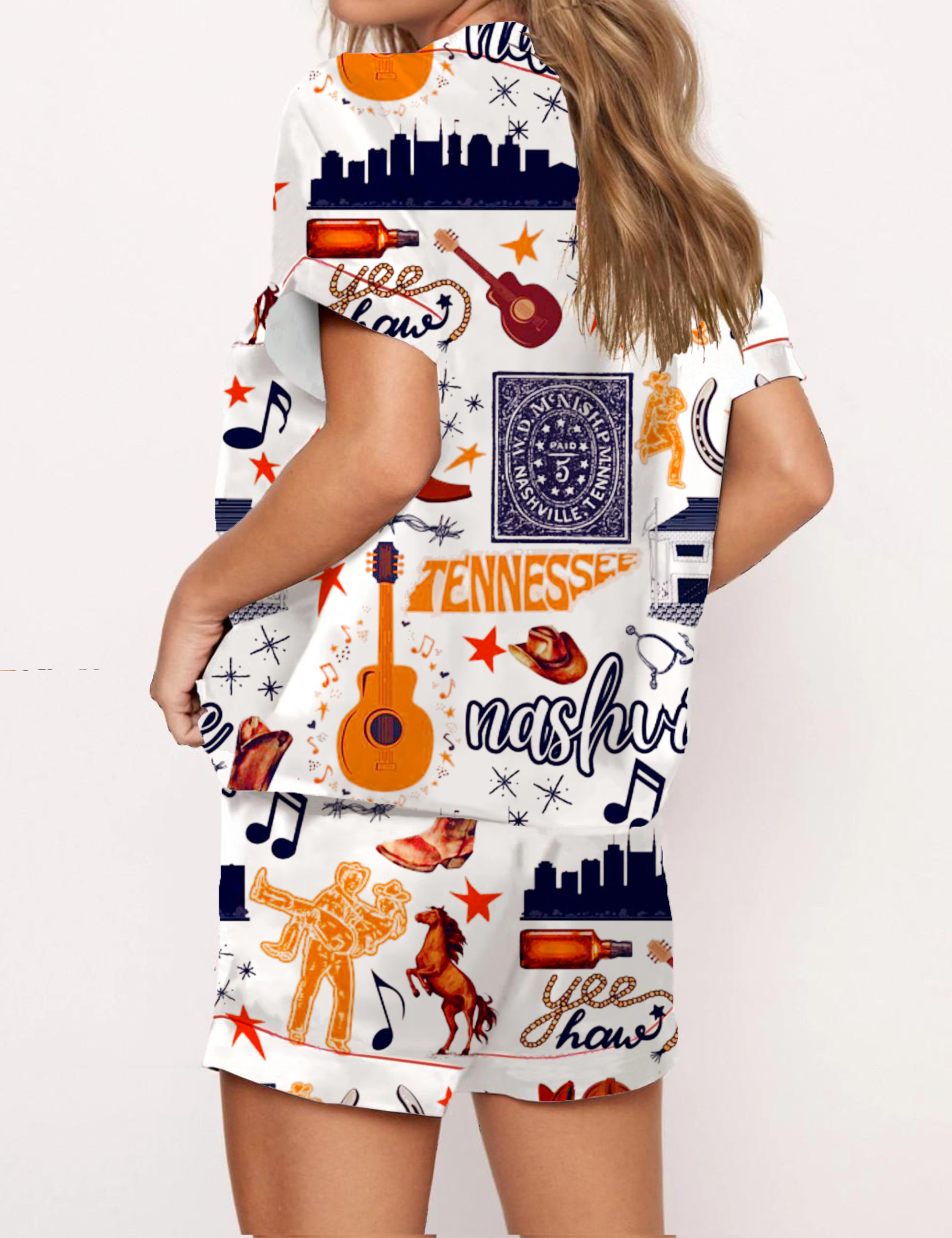 Nashville Country Music Silky Satin Pajama Short Set For Women