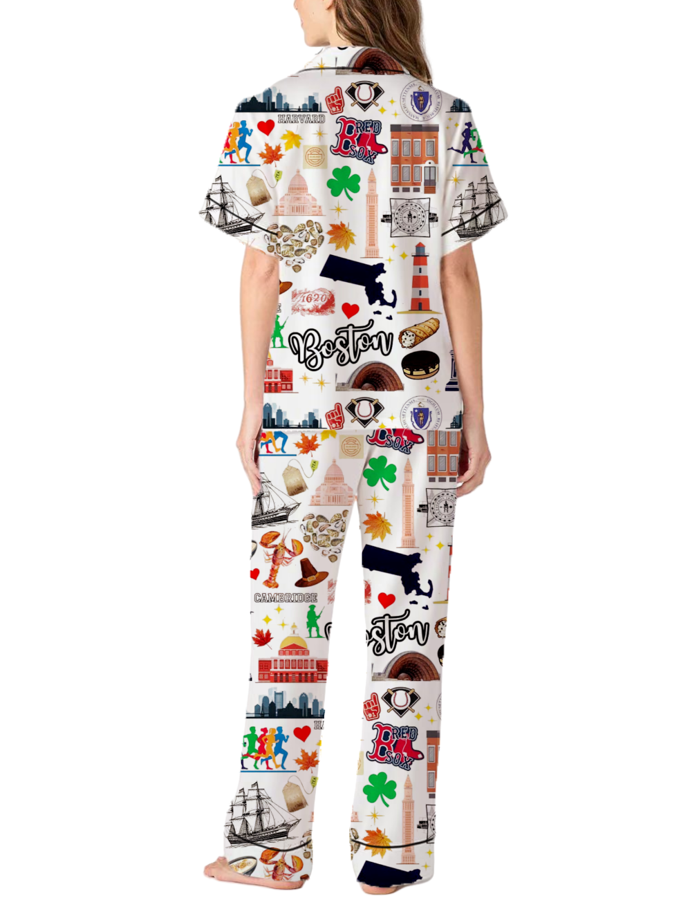 Boston Massachusetts Vacation Silky Satin Pajama Pants Set For Women
