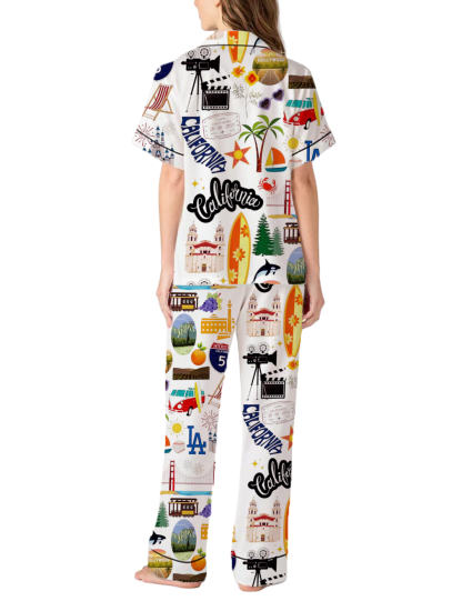 California Vacation Silky Satin Pajama Pants Set For Women