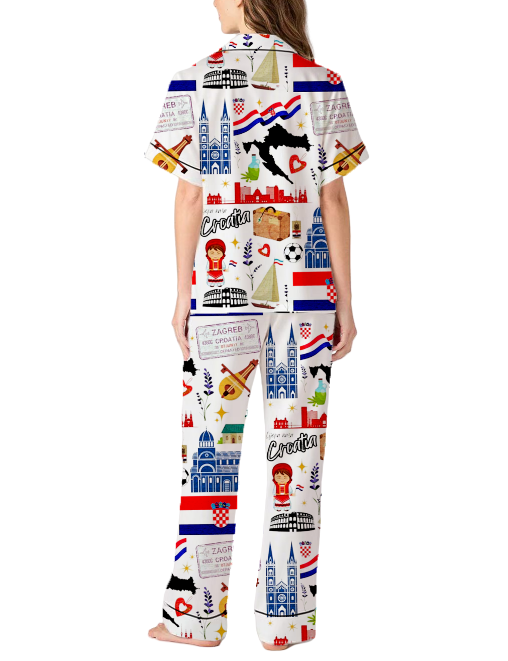 Croatia Travel Silky Satin Pajama Pants Set For Women