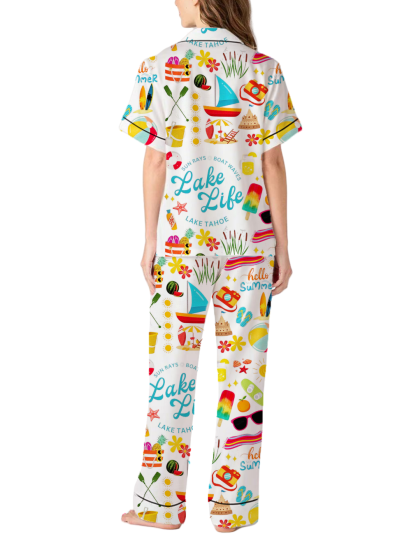 Lake Life Silky Satin Pajama Pants Set For Women