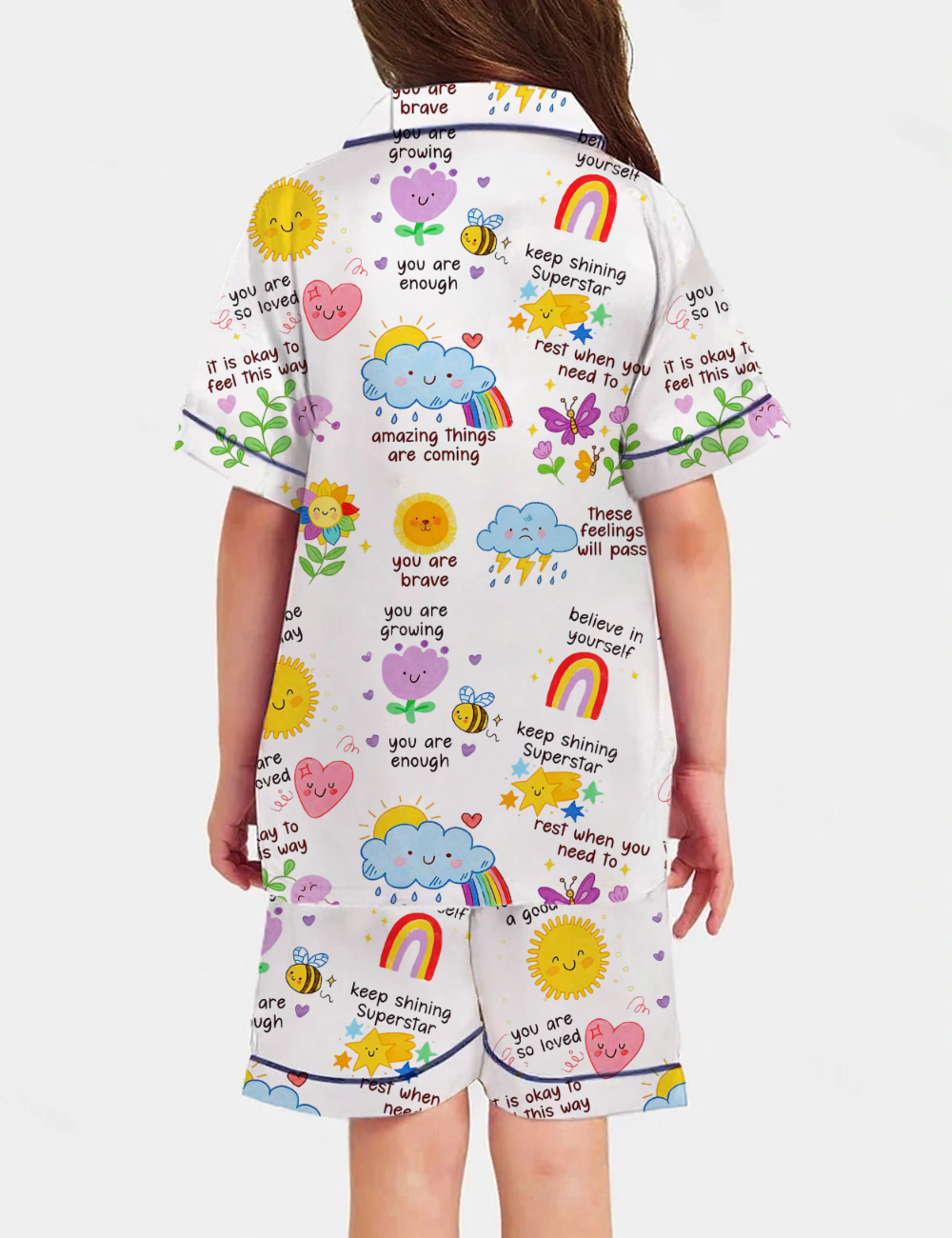 Daily Therapy Positive Affirmations Kid's Short Sleeve  Silky Satin Pajama Set 