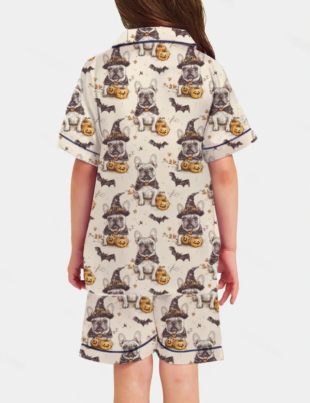 French Bulldog Halloween Kid's Short Sleeve  Silky Satin Pajama Set 