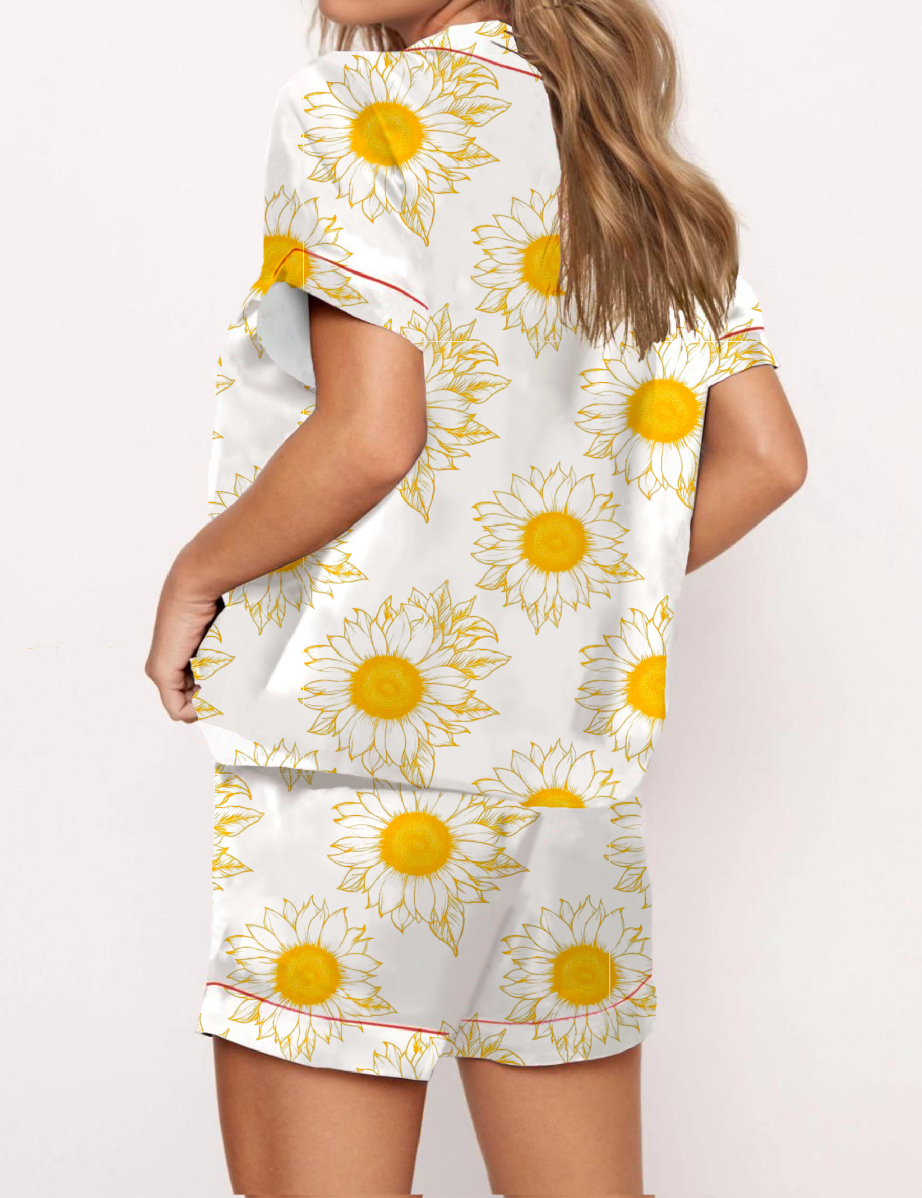 Sunflower Silky Satin Pajama Short Set For Women