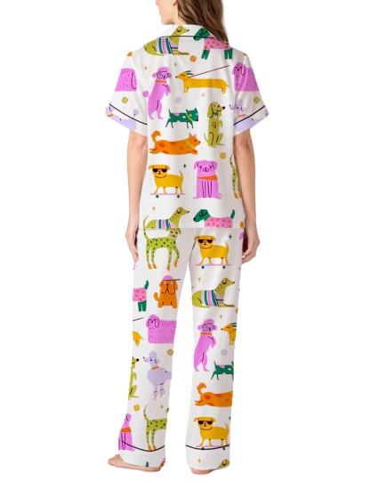 Happy Dogs Silky Satin Pajama Pants Set For Women