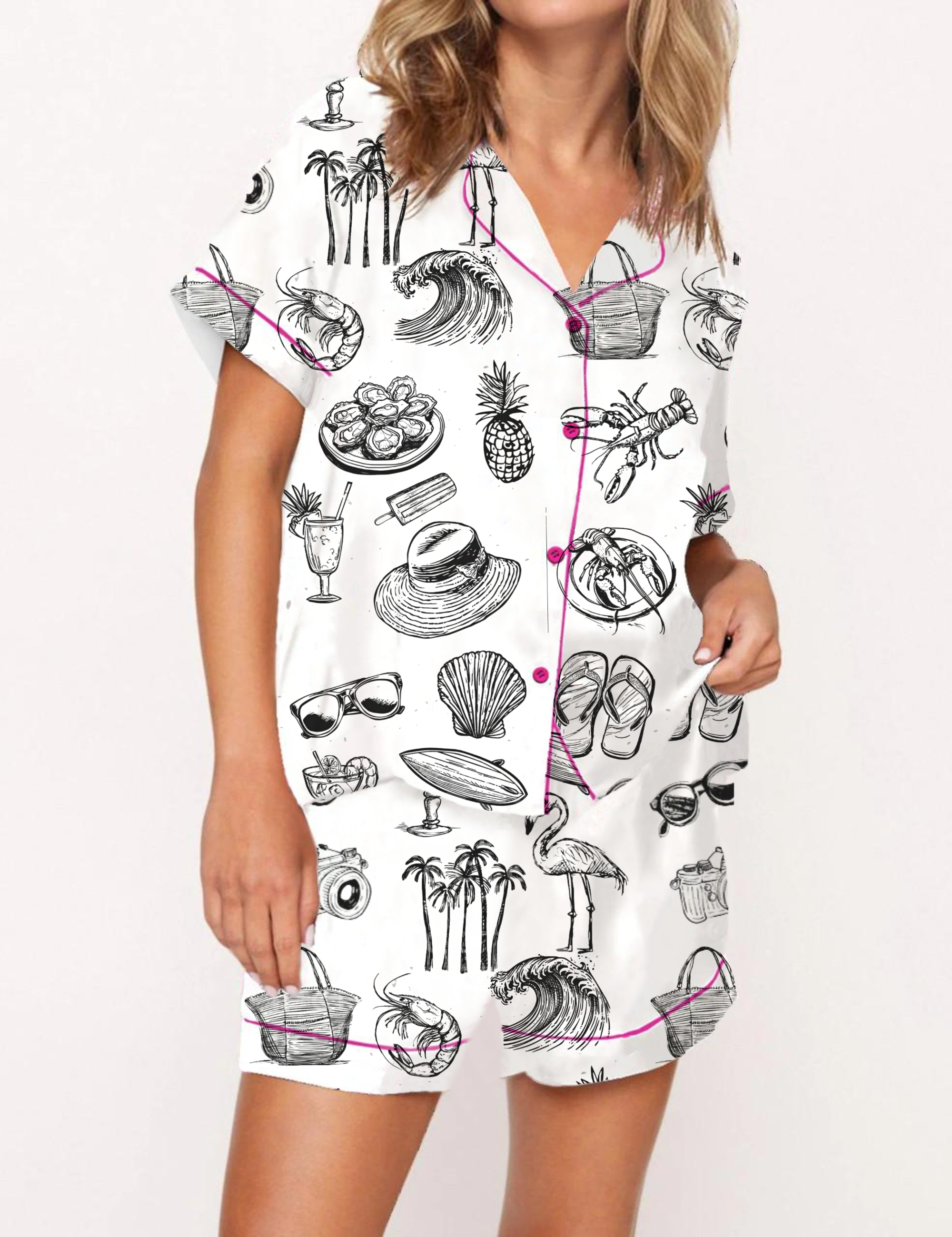 Beach Vibes Silky Satin Pajama Short Set For Women