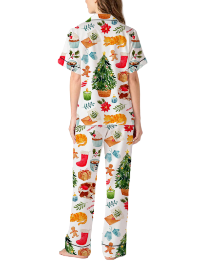Merry Christmas Silky Satin Pajama Pants Set For Women
