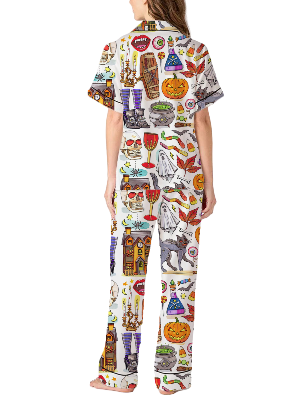 Halloween Silky Satin Pajama Pants Set For Women