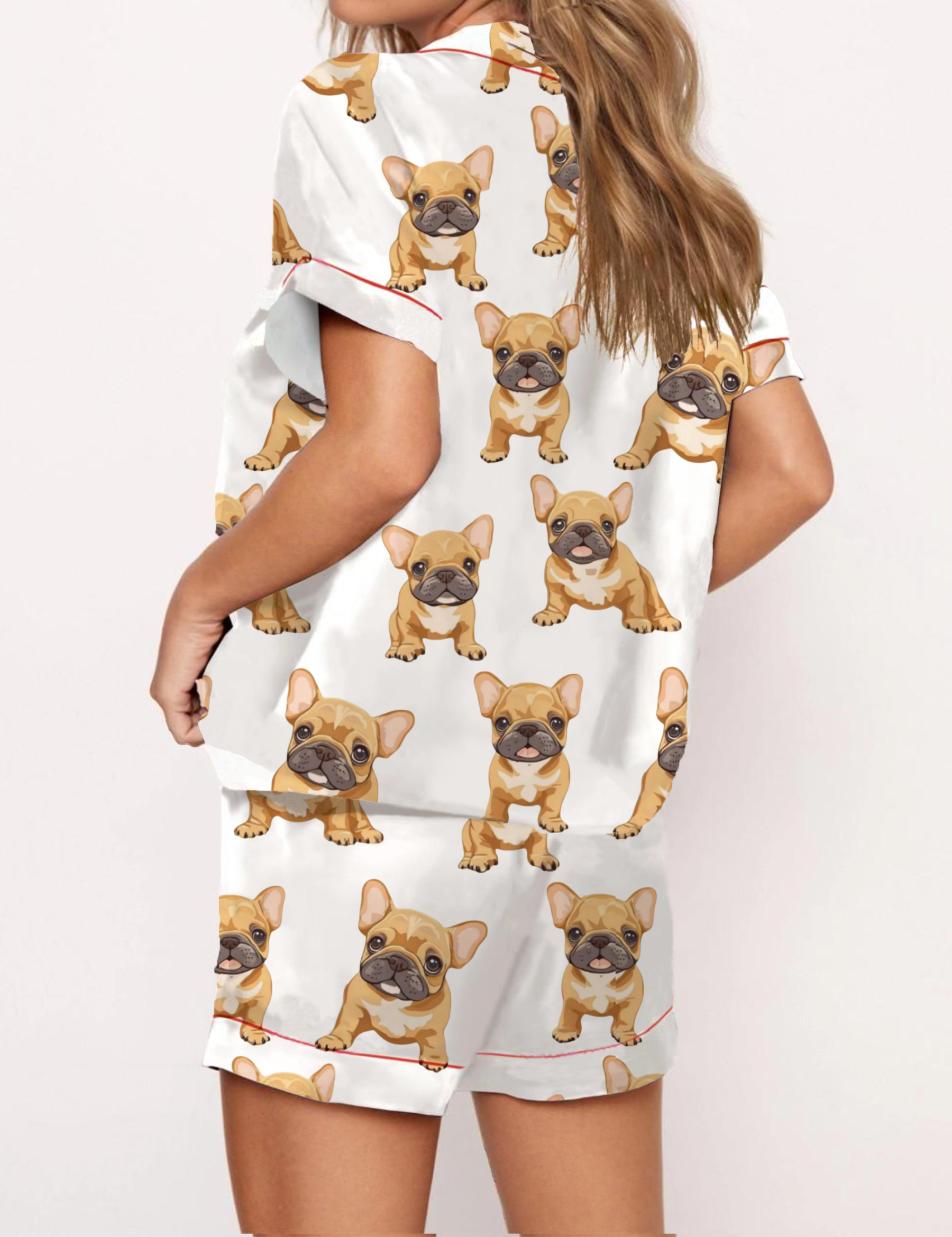 French Bulldog Silky Satin Pajama Pants Set For Women