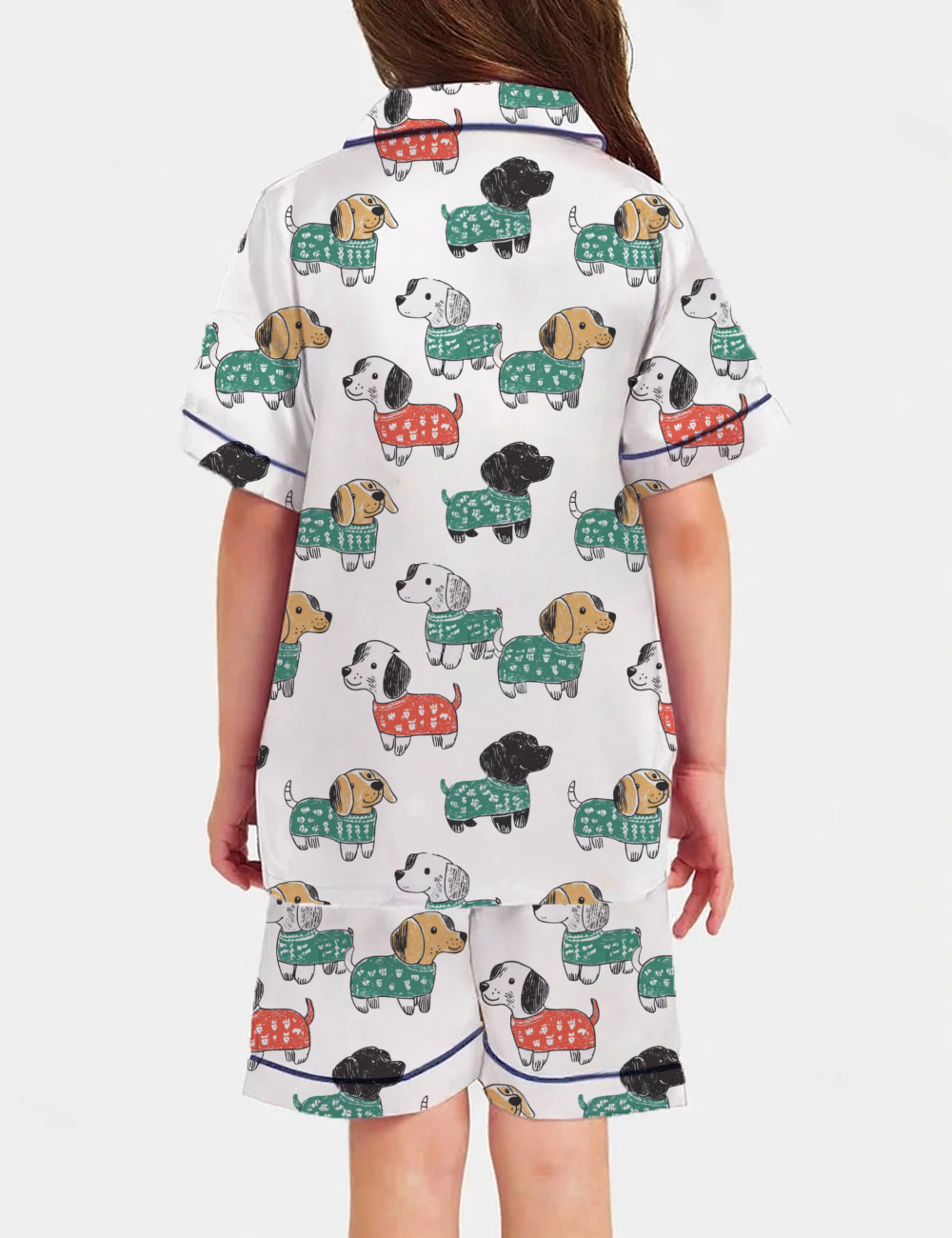 Cute Chrismas Dogs Kid's Short Sleeve  Silky Satin Pajama Set 