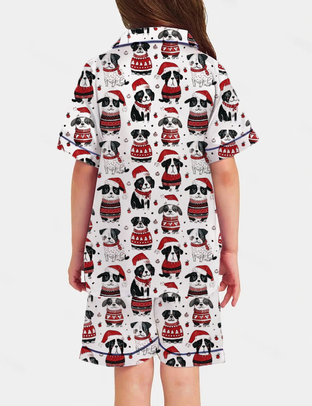 Cute Dogs In Santa Hats Kid's Short Sleeve  Silky Satin Pajama Set 