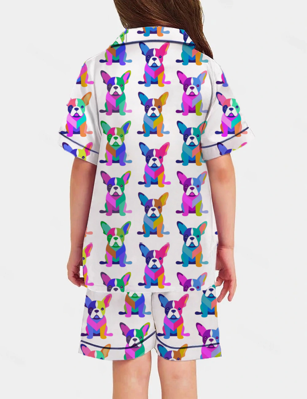 Colorfull French Bulldogs Kid's Short Sleeve  Silky Satin Pajama Set 