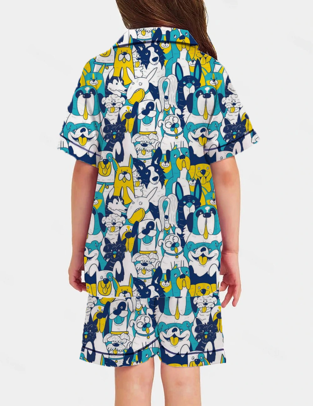 Cartoon Dog Kid's Short Sleeve  Silky Satin Pajama Set 