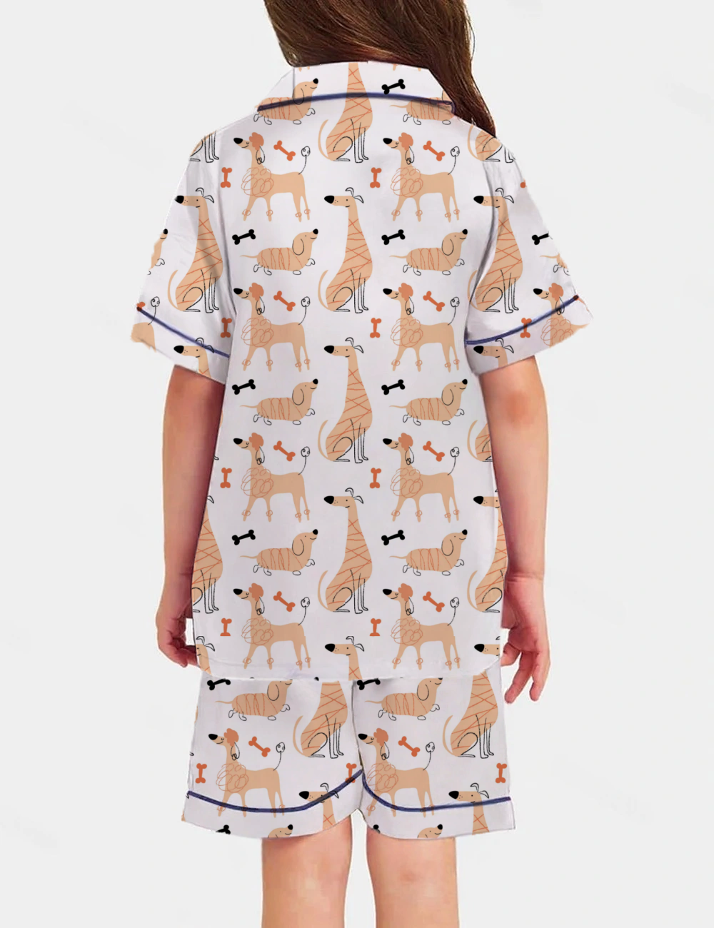 Cartoon Dog Kid's Short Sleeve  Silky Satin Pajama Set 