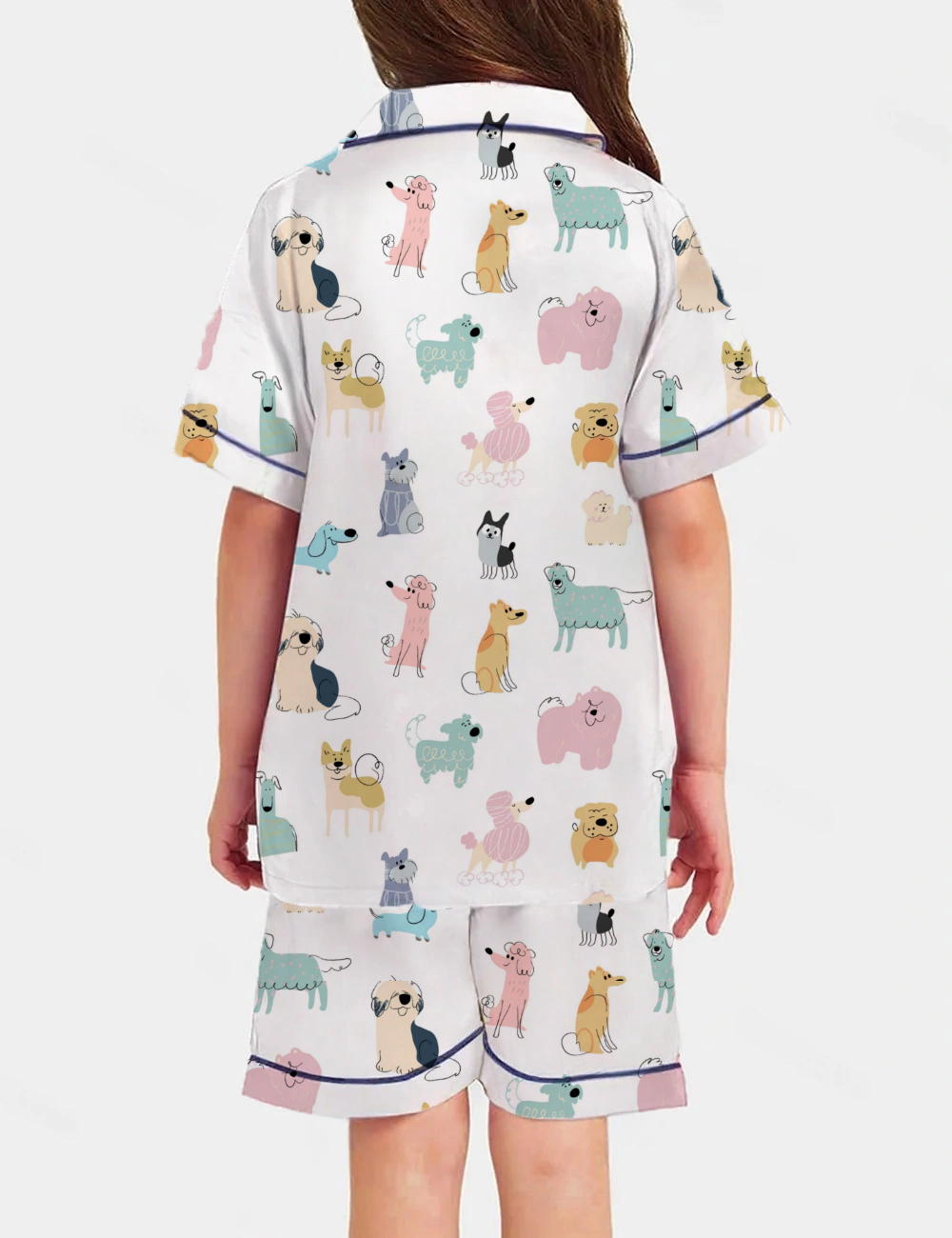 Cute Doodle Dog Kid's Short Sleeve  Silky Satin Pajama Set 