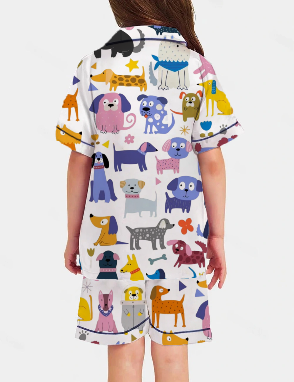 Dog Party Kid's Short Sleeve  Silky Satin Pajama Set 