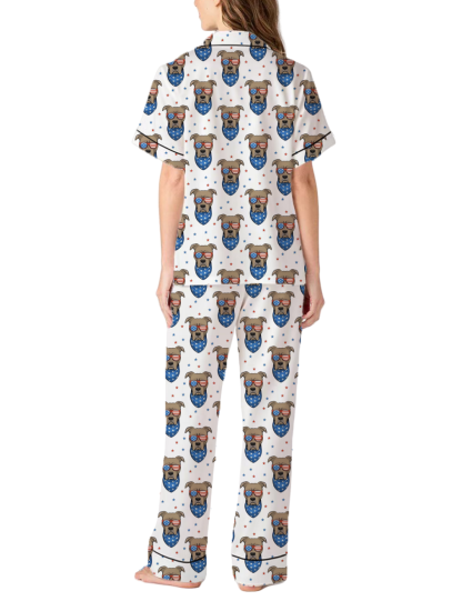Patriotic Pit Bulls Silky Satin Pajama Pants Set For Women