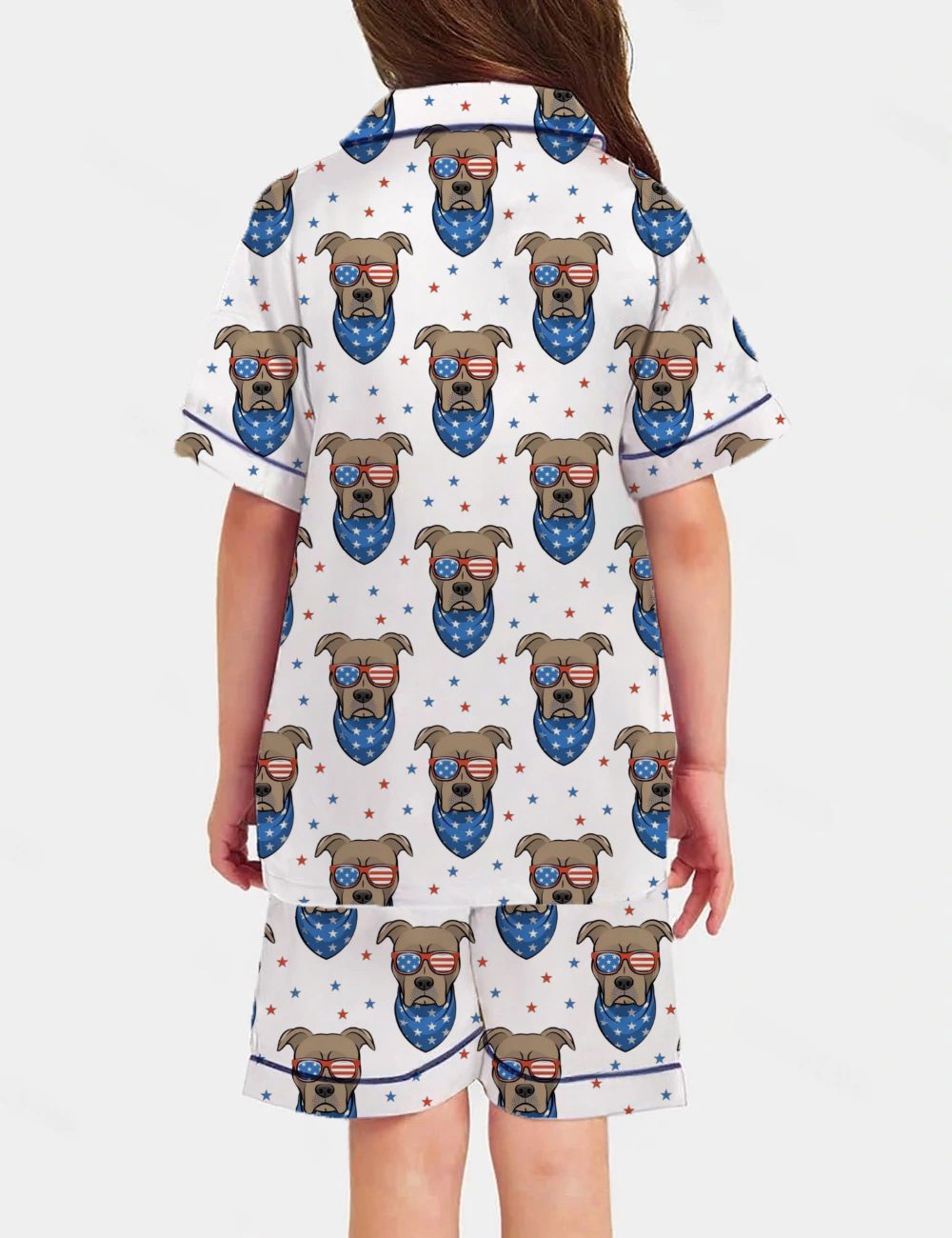 Patriotic Pit Bulls Kid's Short Sleeve  Silky Satin Pajama Set 