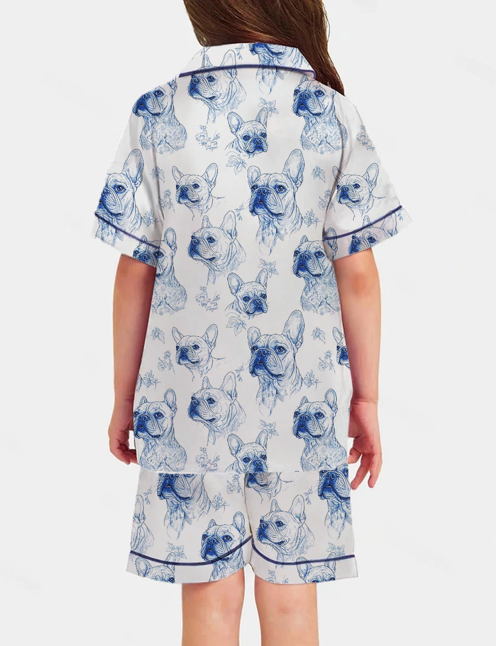 French Bulldogs Toile Kid's Short Sleeve  Silky Satin Pajama Set 