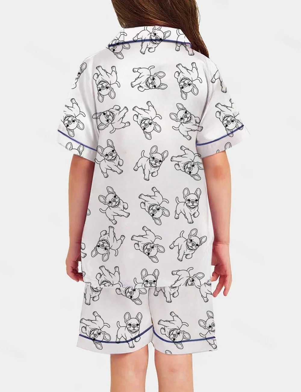 Cute French Bulldog Kid's Short Sleeve  Silky Satin Pajama Set 