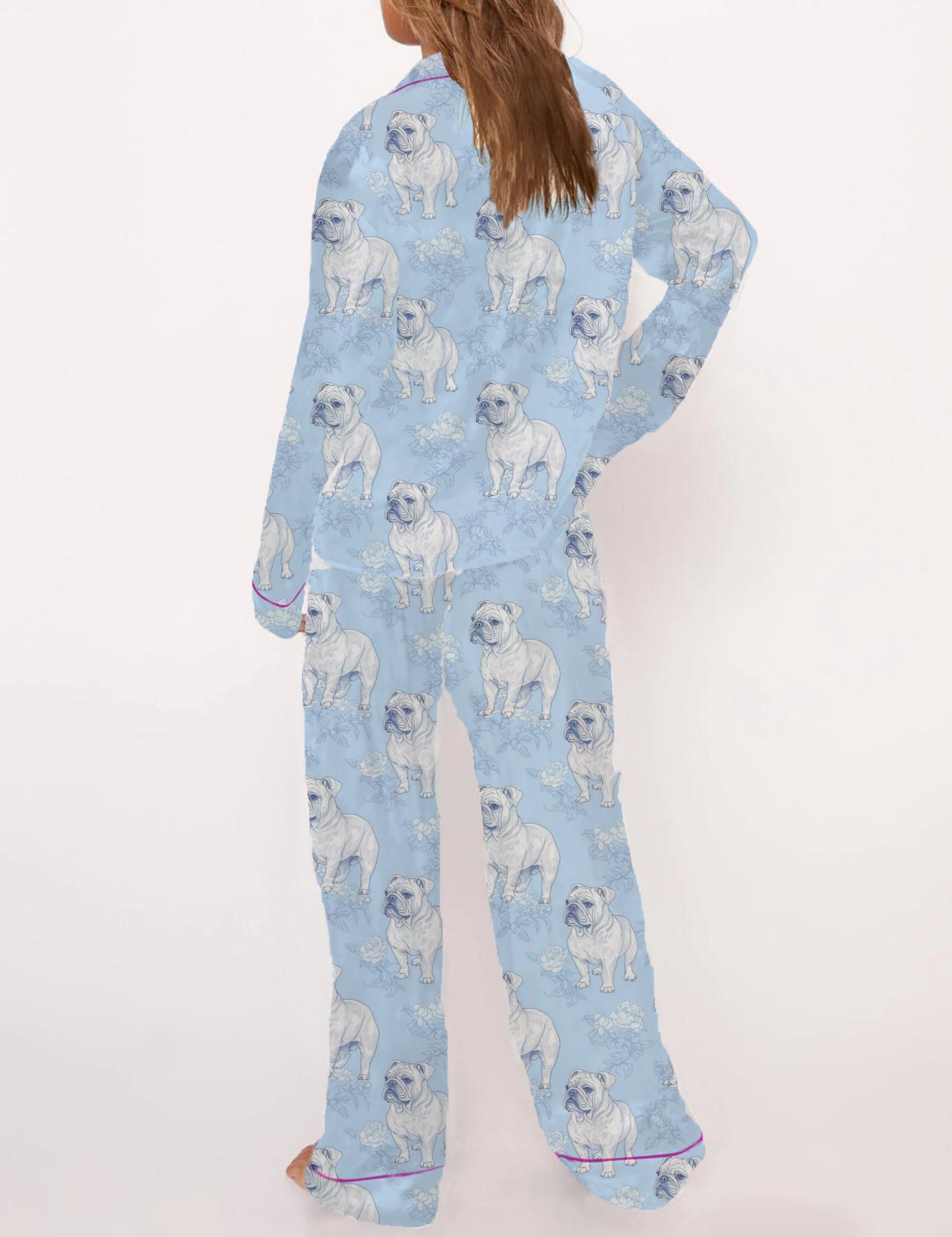 French Bulldog Toile Silky Satin Pajama Short Set For Women