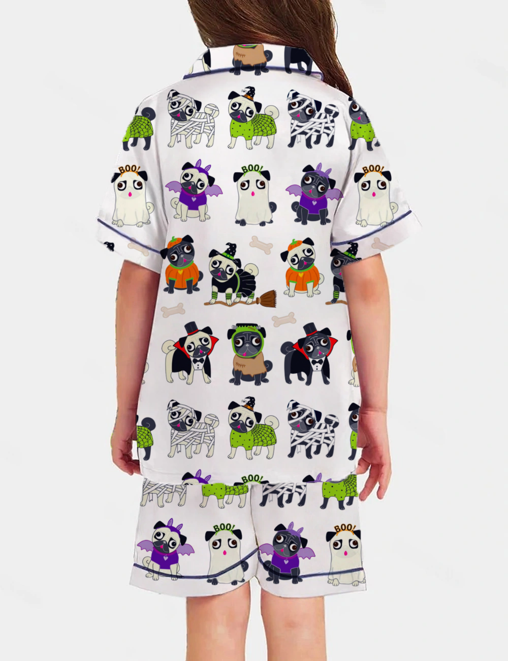 Halloween Pug Kid's Short Sleeve  Silky Satin Pajama Set 