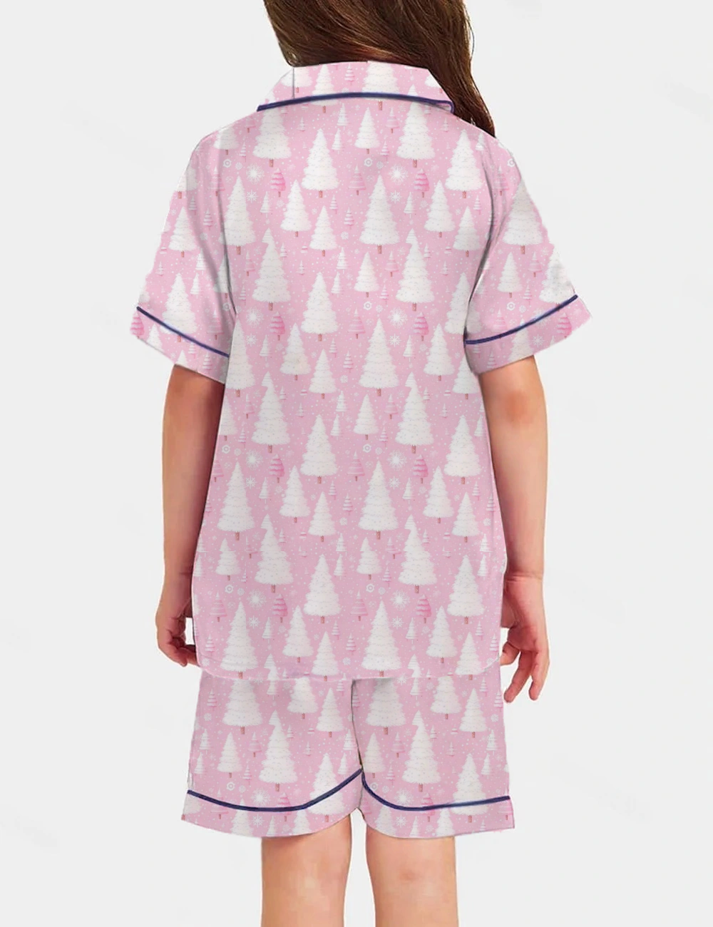 Pink Christmas Kid's Short Sleeve  Silky Satin Pajama Set 