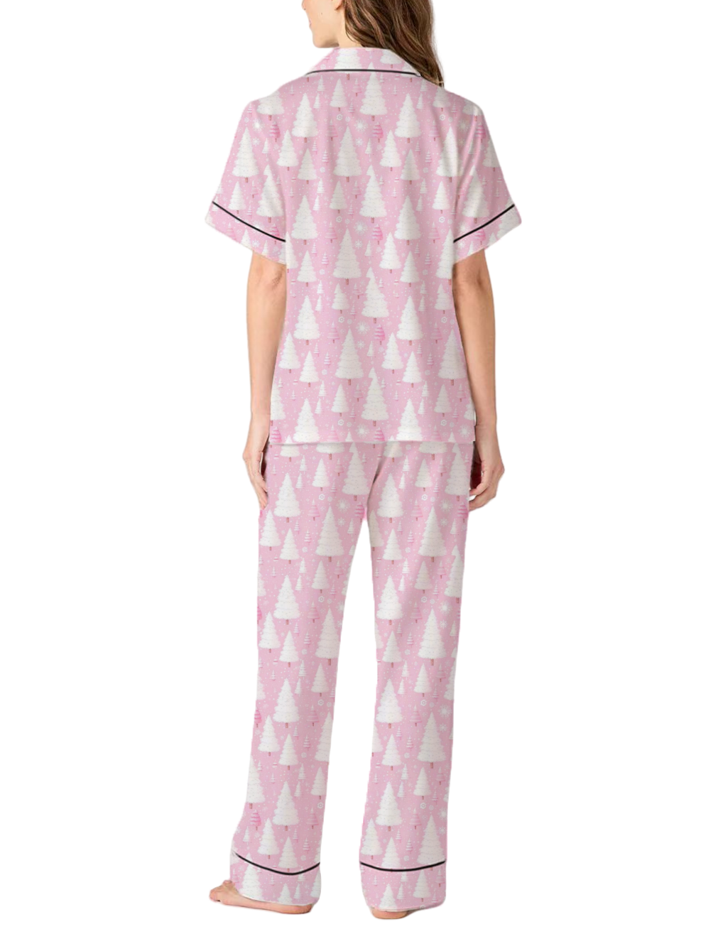 Pink Christmas Silky Satin Pajama Pants Set For Women