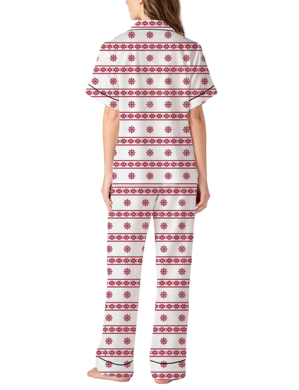 Minimalist Red & White Christmas Silky Satin Pajama Pants Set For Women