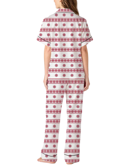 Minimalist Red & White Christmas Silky Satin Pajama Pants Set For Women