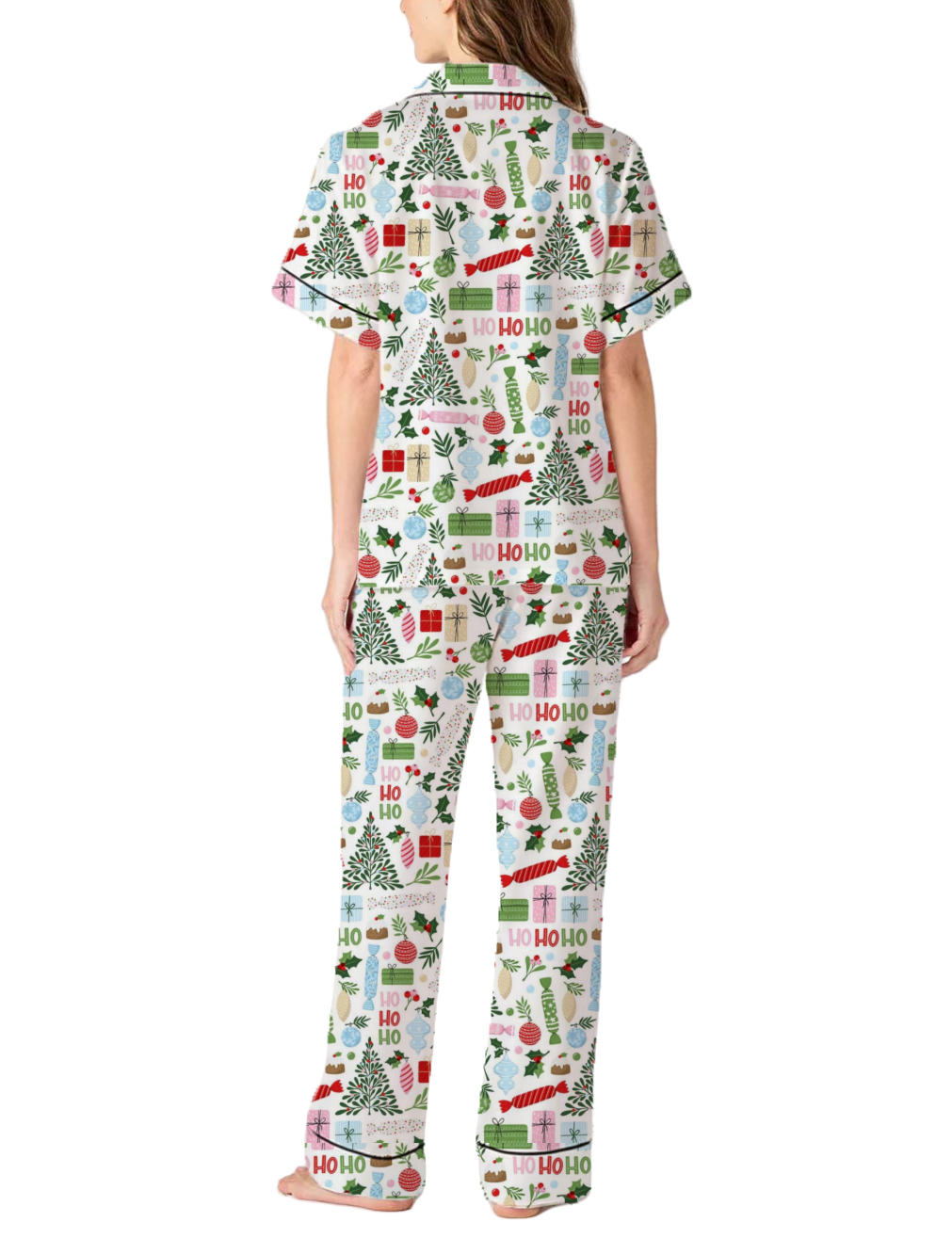 Bright Christmas Silky Satin Pajama Pants Set For Women