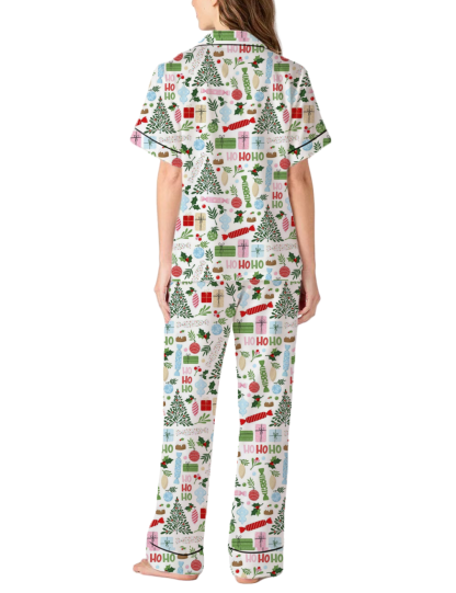 Bright Christmas Silky Satin Pajama Pants Set For Women