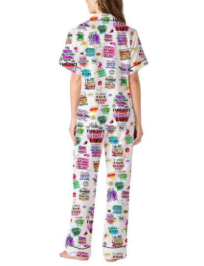 Sarcastic Quotes Silky Satin Pajama Pants Set For Women