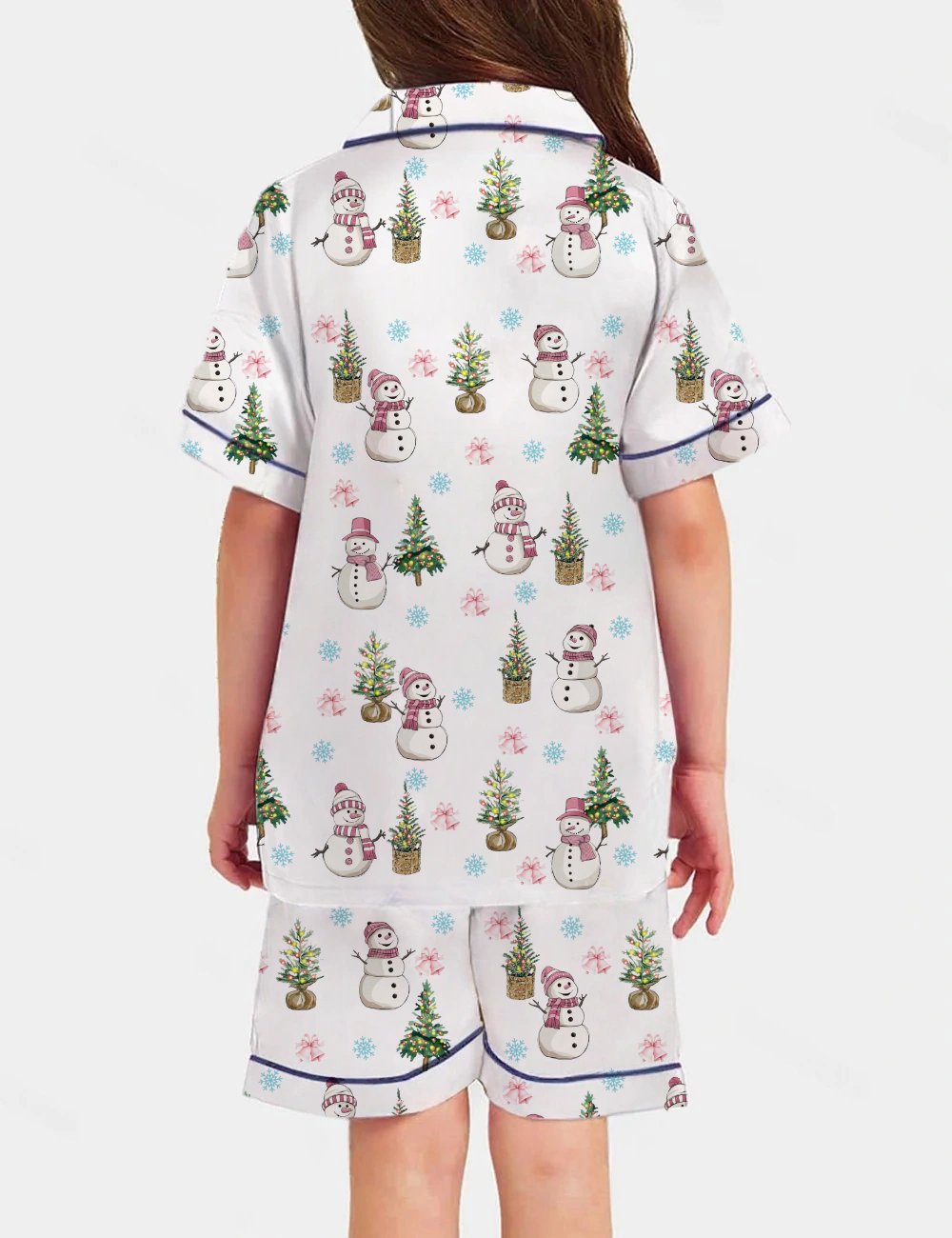 Christmas Snowman Kid's Short Sleeve Silky Satin Pajama Set 